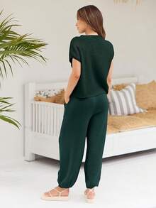 2 Piece Knit Sets Women Sweatsuit Sets - Green - View 5
