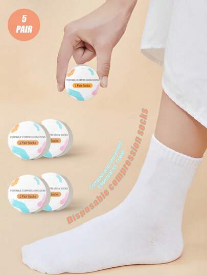 5 Pairs Of Solid Color Disposable Travel Crew Socks, Essential Breathable Compression Short And Portable Socks For Business Travel, Fall