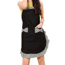1pc Cute Polka Dot Bowknot Princess Style Apron, Adjustable Waist Strap, Single Pocket Design, Sleeveless Kitchen/Restaurant Uniform For Women