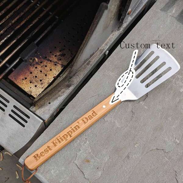 Customized BBQ Spatula - Super Dad - Personalized Fun Grill Spatula For Fathers, Grandfathers - Sturdy Spatula, Laser Engraved Bamboo Handle - Thoughtful Grilling Gift