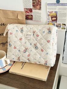 Borsa per il trucco con stampa di coniglio blu a forma di cuore, in tessuto morbido con cerniera, dolce e carino, borsa da toilette per uso domestico, da viaggio e quotidiano per le donne, elementi essenziali da viaggio, vacanza estiva, ritorno a scuola, borsa per la scuola, borsa da viaggio per le donne, borsa da viaggio per il trucco
