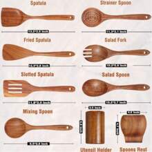 SHEIN X Heather Rae 5 Pieces Wooden Kitchen Utensil Set, Wooden Spoon For Cooking, Wooden Cooking Utensils, Natural Teak Wooden Spoon For Nonstick Pans