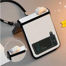 可爱3D海獭白色手机壳，带皮质挂绳，兼容Galaxy Z Flip 5/6/Z Flip6/ZFlip 5/Zflip6/Zflip5，防震后盖，防水，防摔，防刮擦