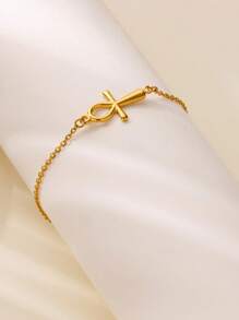 1pc Egyptian Ankh Cross Bracelet For Women Men 18k Gold Plated Stainless Steel Key Of Life Bracelet Handmade Religious Jewelry Gift