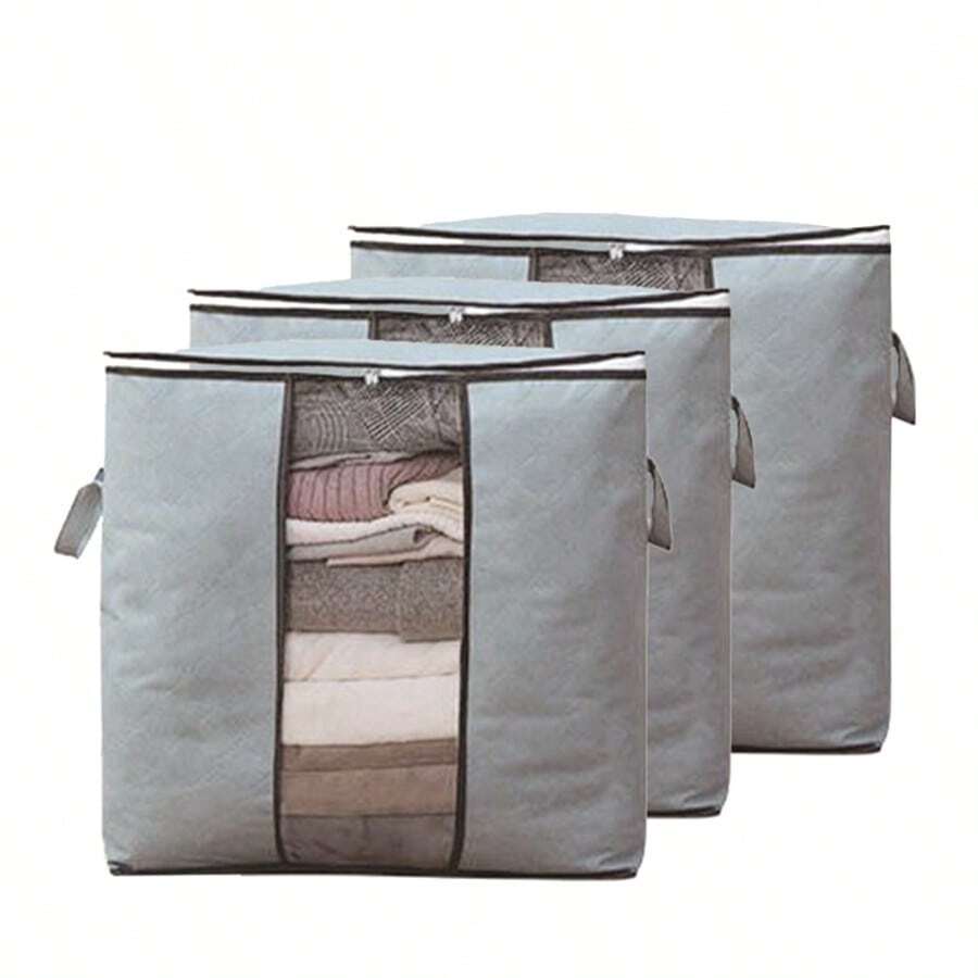 3 件套被子收纳袋，可折叠大容量无纺布收纳袋，适用于家居、衣柜、床下、杂物间整理和搬家