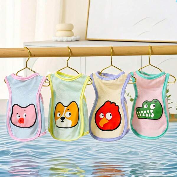 Pet Summer Cool Ice Silk Breathable Cooling Vest, Cartoon Cat/Dog General Purpose Lightweight Outdoor Cooling Clothing
