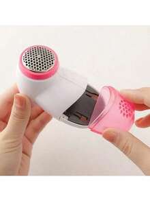 1pc Mini Lint Remover | Tri-Blade Swirl Cutter 120° Stable Trimming | Removable Debris Tray Easy To Clean | Metal Grid Design | Battery Powered - Red - View 7