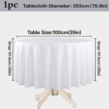 1pc Round Tablecloth, White, Machine Washable Linen-Polyester Decorative Tablecloth, Suitable For Dining Table, Party, Banquet And Wedding