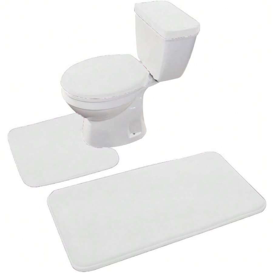 Local Delivery-Madeals Memory Foam Toilet Rug Set 3 Piece And Bathroom Mat With Toilet Lid Cover And Tank Cover Set Black - White - View 1