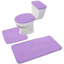 Local Delivery-Madeals Memory Foam Toilet Rug Set 3 Piece And Bathroom Mat With Toilet Lid Cover And Tank Cover Set Black - Lavender - View 1