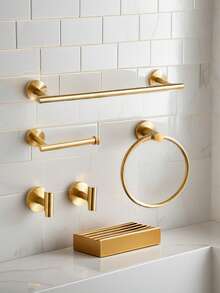 这款欧式浴室收纳套装包括不锈钢毛巾环、毛巾杆、纸巾架、浴袍挂钩、衣帽钩和多功能挂杆。 - 多 - 查看 7
