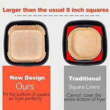 New-2025- Air Fryer Disposable Paper Liner Square 10 Inch, 100Pcs Largt Square Air Fryer Paper Liners For 8-12QT Air Fryer, Non-Stick  Parchment Paper For Frying, Cooking, Roasting And Microwave - 10 Square - 查看 3