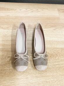 Bailarinas de mujer, zapatos con punta cuadrada de moda, suela blanda deslizante, zapatos planos versátiles, bailarinas con lazo de color flor de durazno para mujeres, talla grande