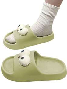 Sandalias Plana Para Mujer Diseño Animado De Ojos Suela Texturizada, Sandalias EVA De Moda Antideslizante De Primavera Y Verano Para Hogar Y Vacaciones - Verde - Ver 4