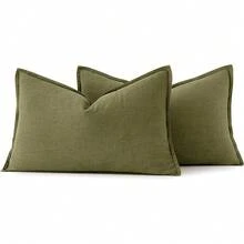 Local Delivery- Decorative Linen Pillow Covers 18x18 Inch Natural Beige ​Boho Farmhouse​ ​Neutral Couch Throw Pillows For Bed Pack Of 2 Accent Outdoor Pillowcase Modern Sofa Cushion Livingroom Home Decor - 橄欖綠 - 查看 10