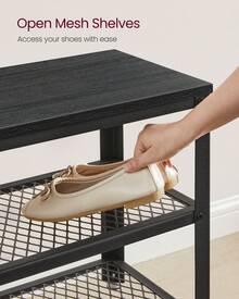 VASAGLE 3-Tier Shoe Rack, Shelf Storage Bench With Metal Mesh Shelves And Seat, Free Standing Shoe Organizer For Entryway, 11.8 X 28.7 X 17.7 Inches - màu đen - Xem 4