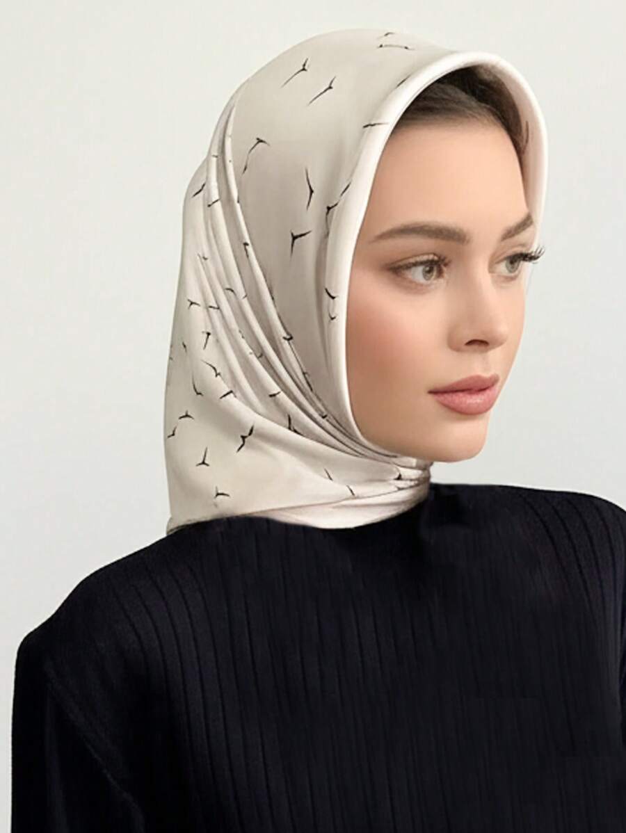 1 buc Eșarfă pătrată din mătase artificială pentru femei, cu imprimeu de pescăruși, 70 cm, talie versatilă, decor de pachet, panglică, accesoriu de păr, batistă la modă