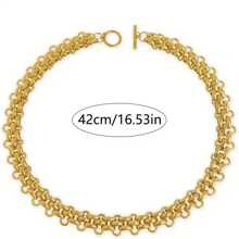 2pcs/Set Lightweight Luxury Minimalist Stainless Steel Short Necklaces - Golden Braided Chain Design, Versatile For Daily & Vacation Wear, Chunky Chain Elegant Accessory