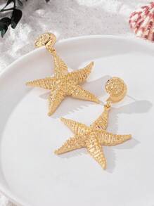 1 Par de Brincos Metálicos Estilosos de Estrela-do-Mar, Design Elegante e de Alta Qualidade, Adequado para Uso Diário por Mulheres