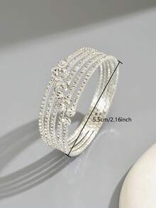 1pc Women's Elegant & Gentle Rhinestone Embellished Open Bangle Bracelet, Suitable For Party And Evening Wear - Silver 1051 - View 4