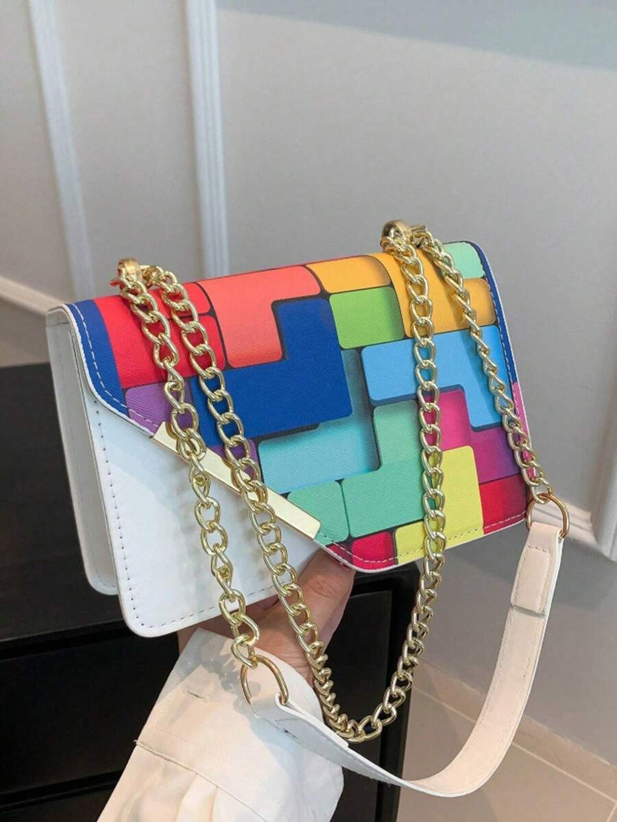 Contrast Color Women's Crossbody Small Square Bag, Fresh And Fashionable, Suitable For Vacation Outings - White - View 1