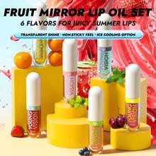 YOUNG VISION 6-Piece Summer Cool Colored Fruit-Flavored Lip Oil, Lip Gloss, Pearlescent Fine Sparkle, Mint Moisturizing And Nourishing, Plump Lips, Lip Gloss, Lip Moisturizing Essence, Lip Care, Lip Makeup Set Lip Makeup And Care Set, Lip Base Lipstick, Daily Home, Commuting, Holiday Lip Oil, Lip Gloss - Multicolor - View 5