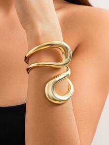 Pack Of 2 Chunky Cuff Bracelet Bangle Ring Set Spriral Design Statement Rings Arm Cuff Old Money Style Jewelry Set - Gold - View 2