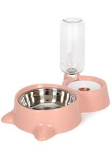 1 Set Cat Shaped Pet Bowl, Stainless Steel Automatic Water Feeder Pet Bowls Suitable For Cats & Small/Medium Dogs