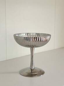 1 Pc Cake Tray, Stainless Steel Silver Dessert Plate, Ice Cream Cup, Home Living Room Dessert Plate, Dessert Display Stand, Birthday Party High-Legged Flat Dessert Plate - Silver - View 14