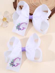 2 件女孩 A-Z 刺绣字母印花蝴蝶结发夹，简约白色缎带蝴蝶结发夹，可爱时尚发饰，适合日常/派对/学校 - 彩色 - 查看 31