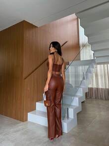 Alice Women's Cold Weather Set In Faux Leather - Elegance And Attitude In Every Detail - 鏽棕色 - 查看 2
