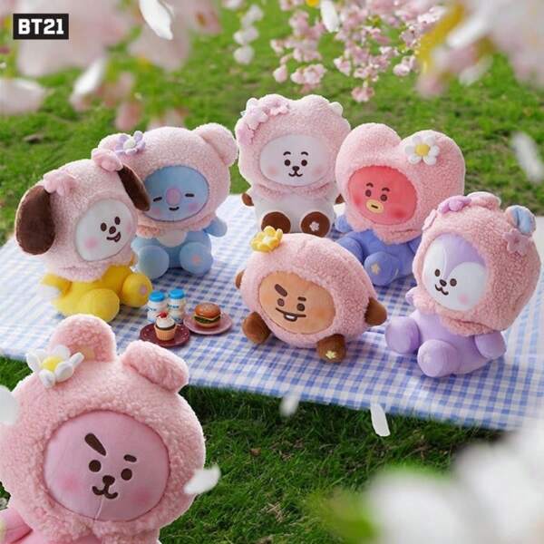 BT21 Ciondolo peluche giocattolo 20cm serie sakura di BT21 KPOP, gruppo Bulletproof Youth, bambola seduta in peluche, regali per fan, compleanni, coppie, adulti, laureati