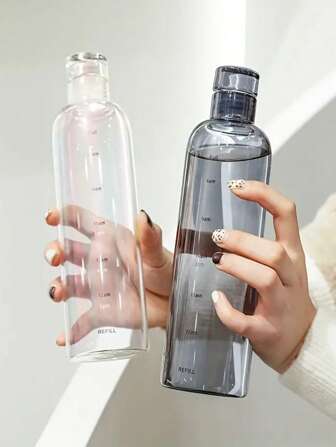 1pc Leak-Proof Large Capacity Plastic Transparent Water Bottle With Clear Scale, Portable & Durable, Multifunctional For Outdoor & Fitness