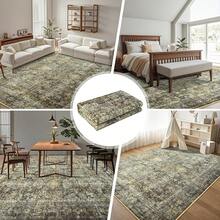 5x7 Vintage Area Rug For Living Room Bedroom, Machine Washable Non Slip Indoor Rug, Thin Throw Floral Low Pile Distressed Carpet For Office Nursery Dining Room Red/Blue, Modern Chic Design - Coklat - View 2
