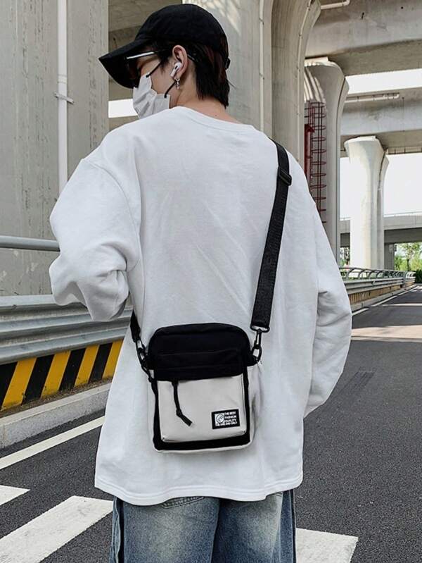 Canvas Messenger Bag For Men With Pendant, Colorblock Mini Crossbody Bag, Phone Pouch, Casual & Fashion, Lightweight & Portable, Adjustable Strap, Can Fit Phone, Wallet, Glasses, Suitable For Commuting, Outdoor, Shopping, Dating, Summer New, Gift For Boyfriend