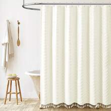 Stall Fabric Shower Curtain, 54x78 Inch Boho Tufted  Striped Shower Curtains For Bathroom, Minimalist Heavy Duty Cloth Shower Curtain Set With 10 Hooks, Machine Washable, Cream - 彩色 - 查看 9