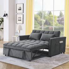 3 In 1 Convertible Sleeper Sofa Bed, Futon Couches For Living Room With Side Pocket | Adjustable Backrest| Velvet Fabric | Pull Out Couch | Love-Seat Sofa| Sectional Sofa Bed| 2-Seat Sofa Bed - 深灰色 - 查看 2