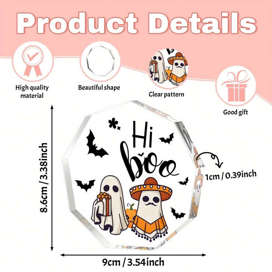 嘿，宝贝！可爱鬼魂亚克力牌匾 - 万圣节派对、家居书桌装饰 - 送给女儿和儿子的节日礼物