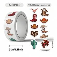 500 件牛仔贴纸卷乙烯基美学贴纸剪贴簿、日记、保险杠、滑板、水瓶、卡通、安全帽、汽车贴纸 - 彩色 - 查看 3