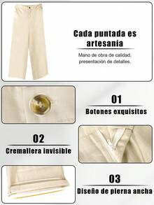 Conjunto de chaleco casual para mujer, que incluye un top sin mangas con pajarita y pantalones rectos sólidos sueltos, este conjunto de top y pantalón sólido es perfecto para el uso diario, el trabajo y las vacaciones - Albaricoque - Ver 4