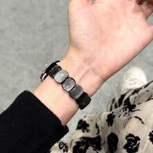 LuLuTom 1 件时尚天然大理石设计手链弹性表带，兼容 表带 Ultra/SE/S10/9/8/7/6/5/4/3/2/1，兼容 表带 38/40/41/42/44/45/46/49 毫米