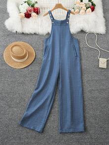 Women's European & American Style Sleeveless Button Pocket Jumpsuit