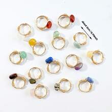 1PC Natural Stones Raw Crystals Ring Quartz Minerals Jewelry Quartz For Women Fashion Ring Reiki Healing Fluorite Jewelry 4th Of July Women - Rough Stone Ring - View 8