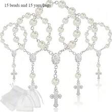 粉色玫瑰十字架念珠手链，配欧根纱袋，生日派对礼物，周年纪念礼物 - 粉紅色-30件 - 查看 10