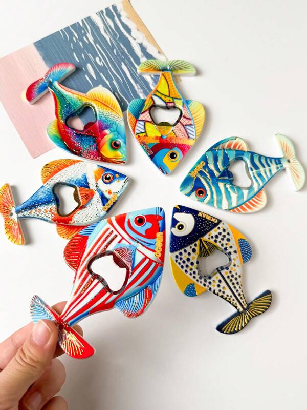 1pc Cute Clownfish Colorful Pattern 3D Embossed Gold Foil Craft Large Dual-Purpose Fridge Magnet & Bottle Opener, Sturdy Material Suitable For Home Decor, Daily Use And Holiday Gifts