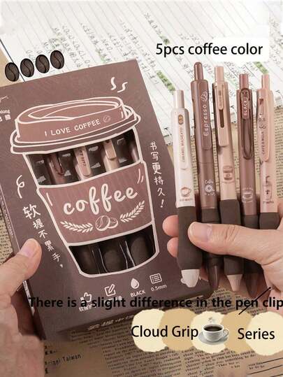 A Set Of 5pcs High Aesthetic Value Quick Drying Button Neutral Pen ST Nib Brush Question Pen For Student Exams, Soft European Package Ballpoint Pen