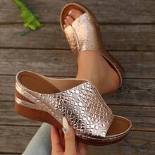 Women's Fashion Slant-Heel Sandals Summer New Arrival Versatile Simple Thick  Breathable Comfortable One-Piece Fish Mouth Slide Shoes - 香檳色 - 查看 1