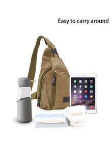 Canvas Crossbody Sling Backpack Anti-Theft Small Shoulder Bag Lightweight Daypack For Men & Women Hiking, Cycling, School - Màu Khaki - Xem 5