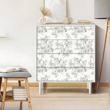 1卷复古手绘花卉图案自粘墙纸，黑白图案，17.32英寸 x 393.7英寸，可移除乙烯基材质，防水防潮，适用于客厅、卧室、厨房、玄关、家具翻新。