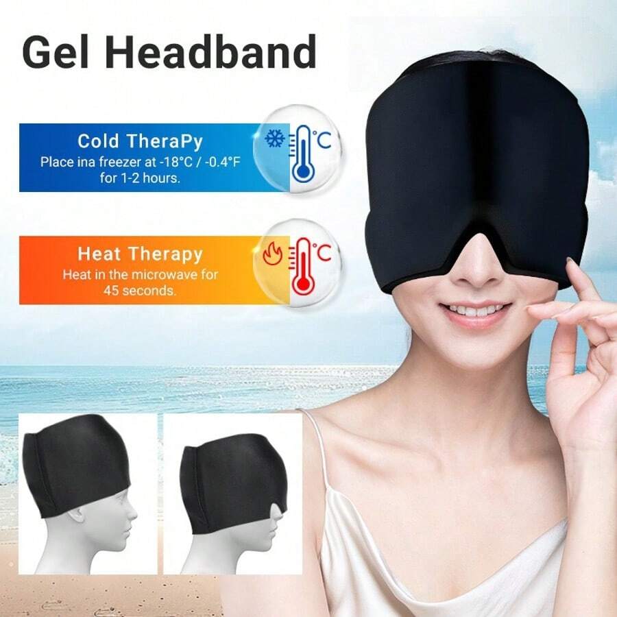 1 chiếc mặt nạ giảm đau nửa đầu có thể tái sử dụng, mũ giảm đau đầu, mũ giảm đau đầu bằng liệu pháp lạnh, mặt nạ làm mát giảm đau nửa đầu, mũ giảm đau đầu - Hồng, Đen - Nhiều màu - Xem 1